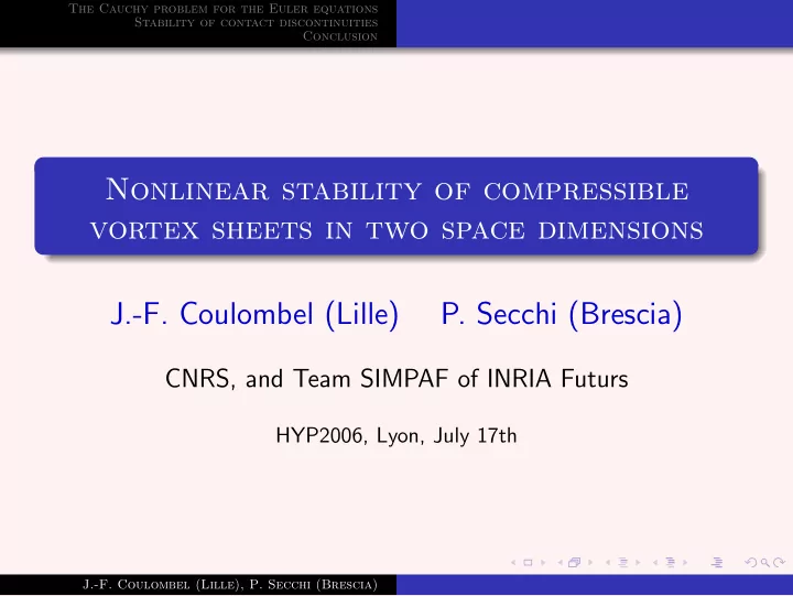 nonlinear stability of compressible vortex sheets in two