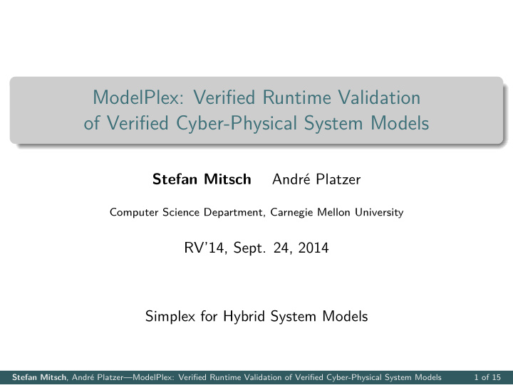 modelplex verified runtime validation of verified cyber