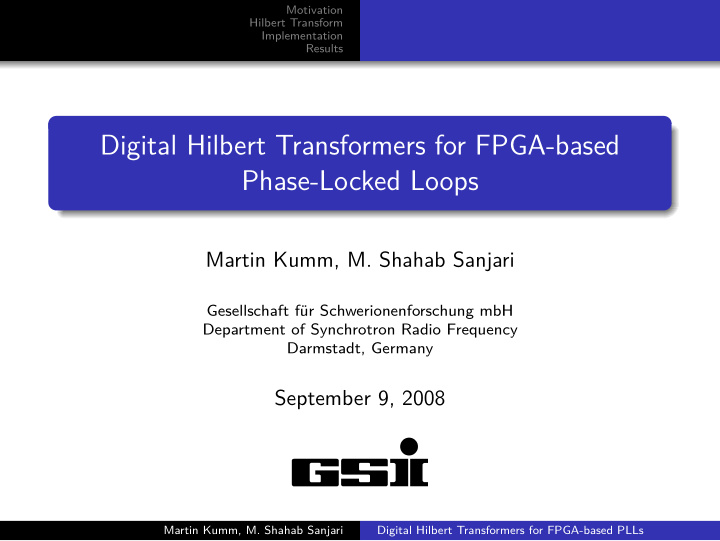 digital hilbert transformers for fpga based phase locked