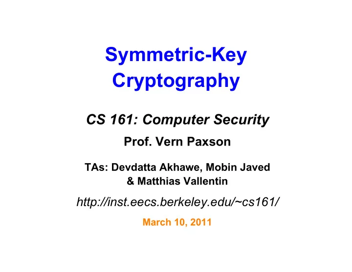 symmetric key cryptography