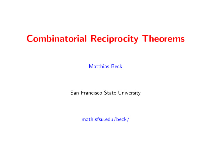 combinatorial reciprocity theorems