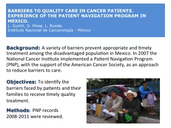 Instituto Nacional de Cancerologa - Mxico !  L. Suchil, G. Mesa, L. Rueda. Background: