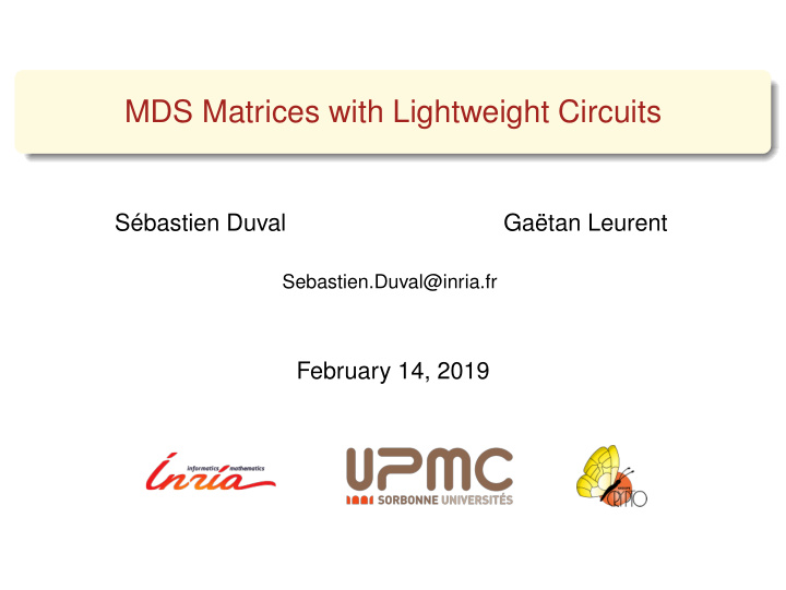 mds matrices with lightweight circuits