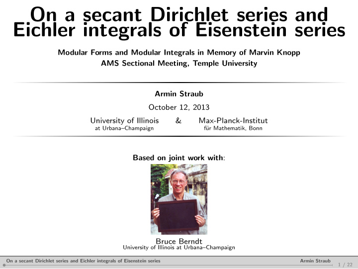 on a secant dirichlet series and eichler integrals of