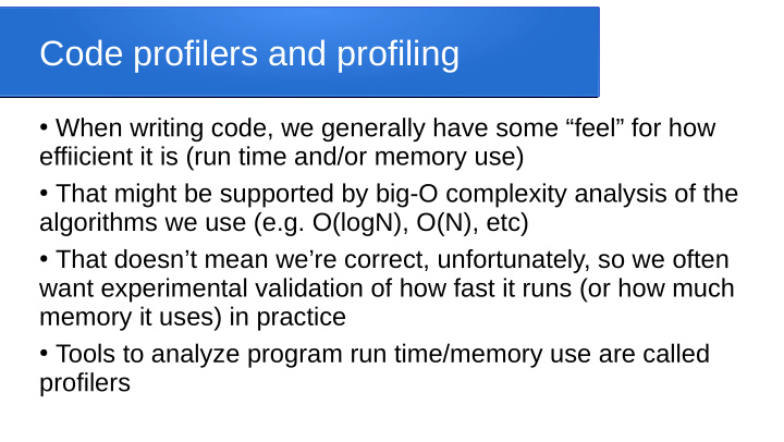 code profilers and profiling