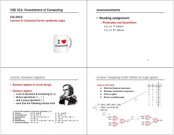 CSE 311: Foundations of Computing  announcements  Fall 2013  Reading assignment  Lecture 5: