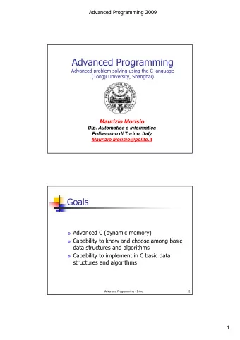 Advanced Programming  Advanced problem solving using the C language  (Tongji University, Shanghai)