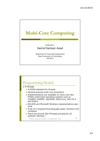 Multi-Core Computing  Instructor:  Hamid Sarbazi-Azad  Department of Computer Engineering  Sharif