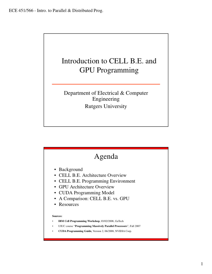 introduction to cell b e and gpu programming