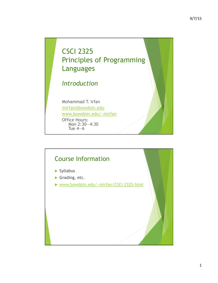 csci 2325 principles of programming languages