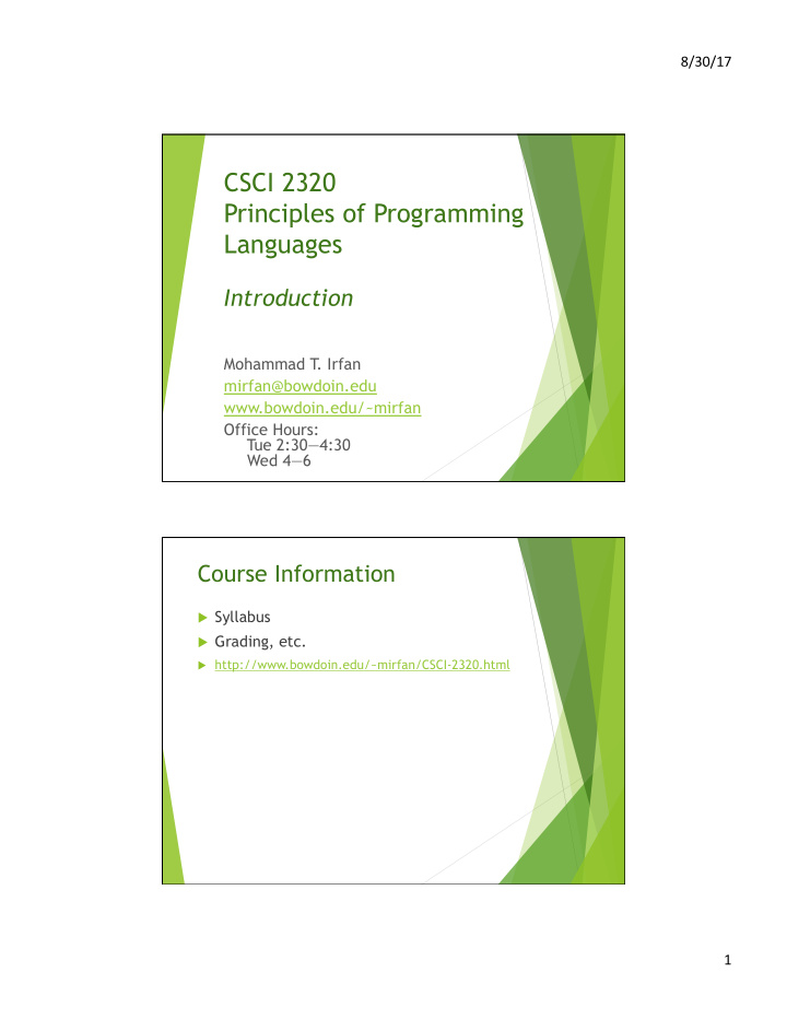 csci 2320 principles of programming languages