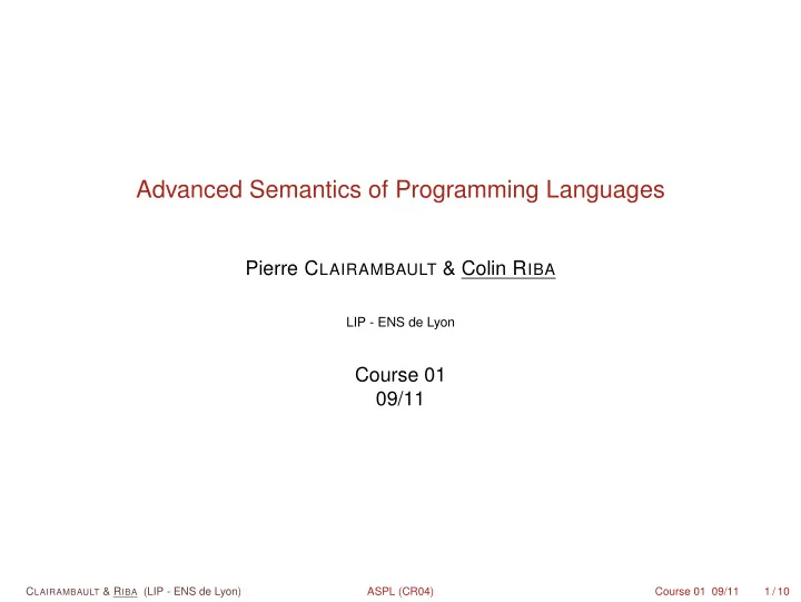 advanced semantics of programming languages