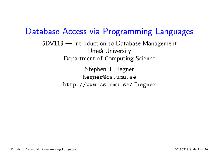 database access via programming languages