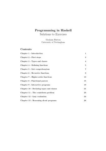 Programming in Haskell  Solutions to Exercises  Graham Hutton  University of Nottingham  Contents
