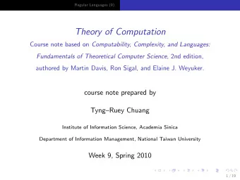 Theory of Computation Course note based on Computability, Complexity, and Languages: Fundamentals