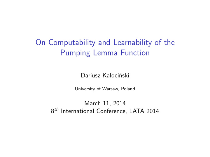 on computability and learnability of the pumping lemma