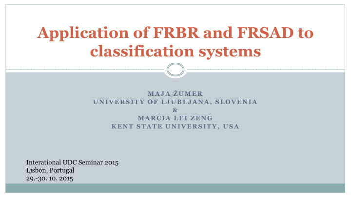 application of frbr and frsad to