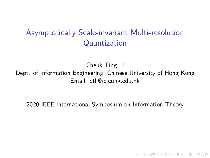 asymptotically scale invariant multi resolution