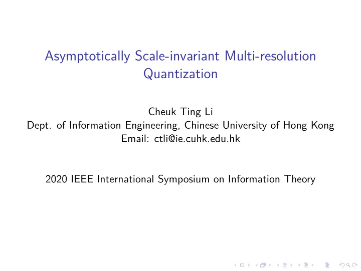 asymptotically scale invariant multi resolution