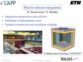Plan for detector integration  D. Duchesneau / S. Murphy   Integration organisation and