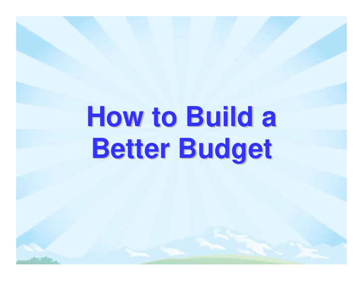 how to build a how to build a better budget better budget