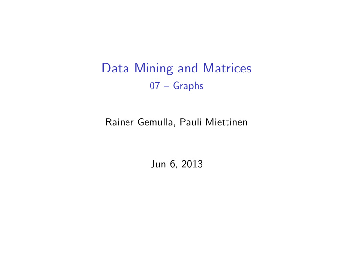 data mining and matrices