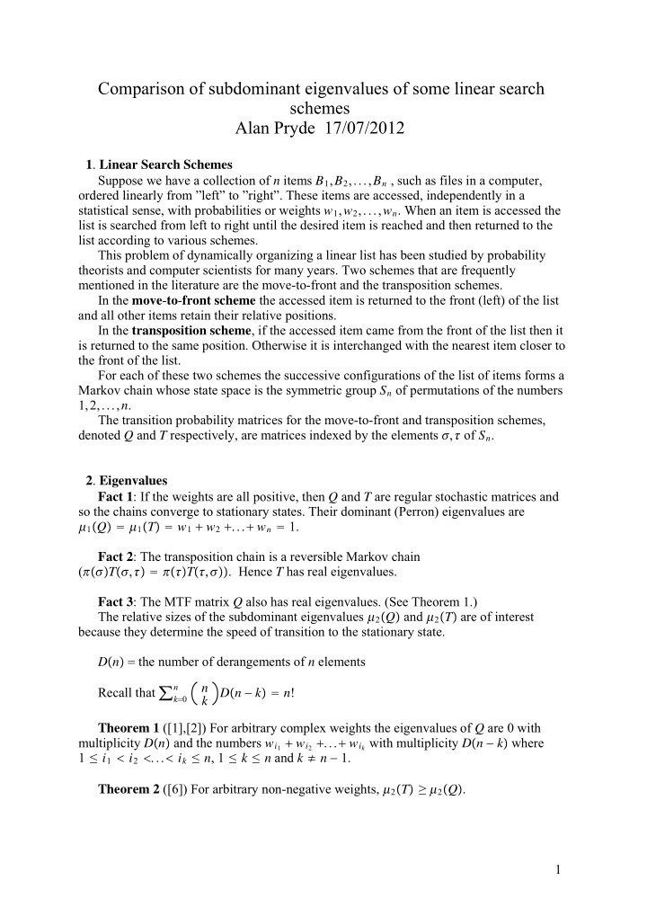 comparison of subdominant eigenvalues of some linear