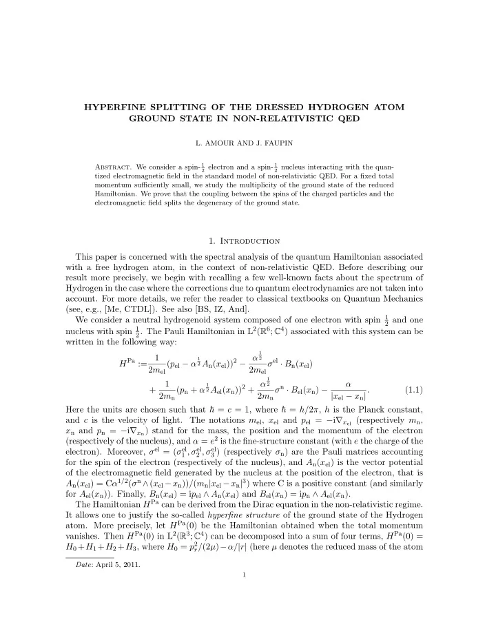 hyperfine splitting of the dressed hydrogen atom ground
