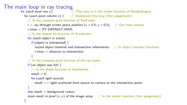 the main loop in ray tracing