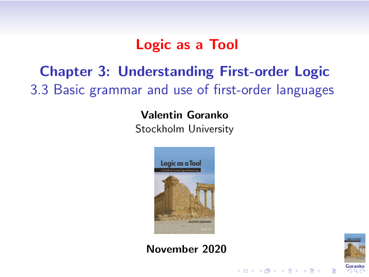 logic as a tool chapter 3 understanding first order logic