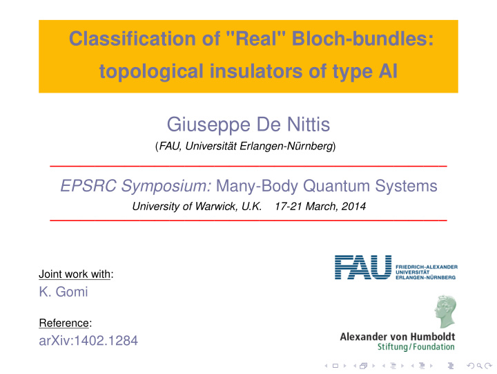 classification of real bloch bundles topological