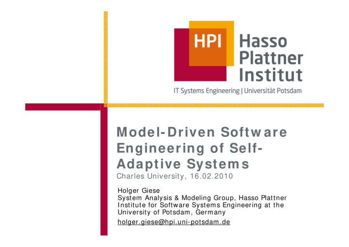 model driven softw are engineering of self adaptive