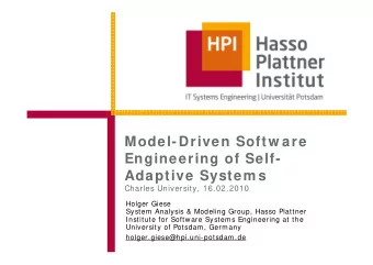 Model-Driven Softw are  Engineering of Self-  Adaptive System s  Charles University, 16.02.2010