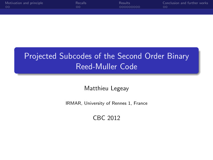 projected subcodes of the second order binary reed muller