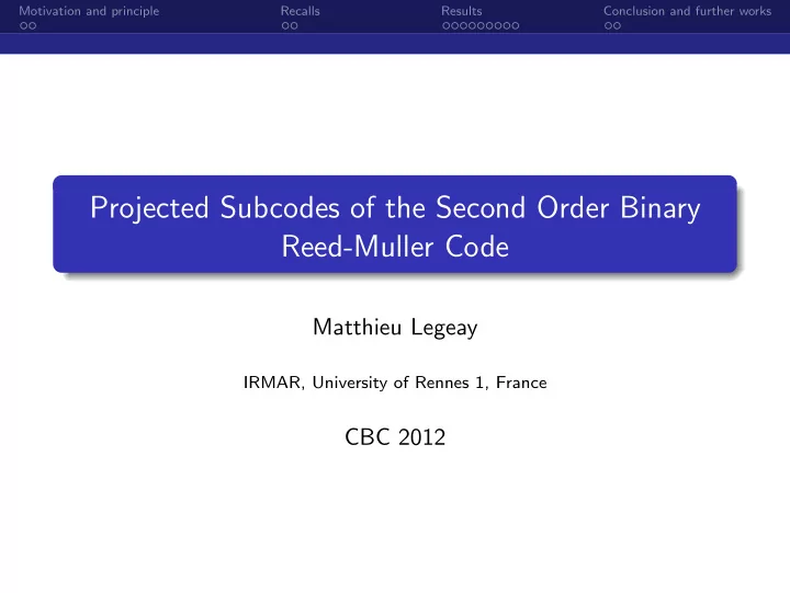 projected subcodes of the second order binary reed muller