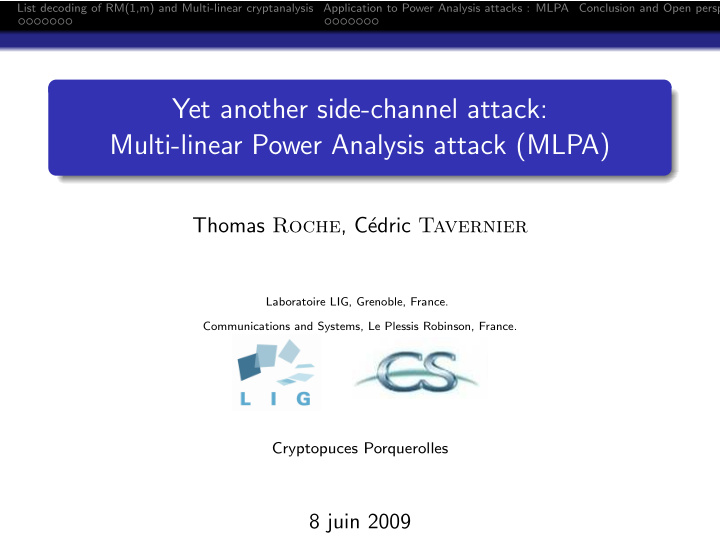 yet another side channel attack multi linear power