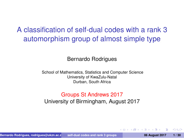 a classification of self dual codes with a rank 3