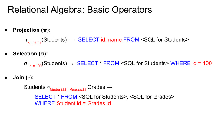 relational algebra basic operators