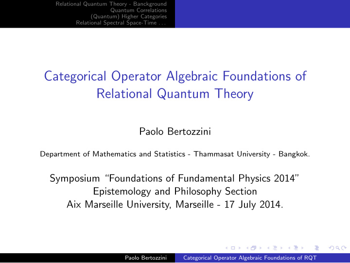 categorical operator algebraic foundations of relational