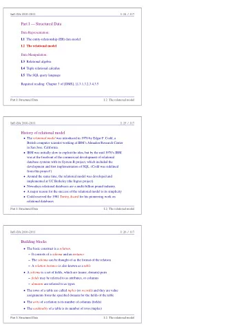 Part I  Structured Data  Data Representation: I.1 The entity-relationship (ER) data model  I.2