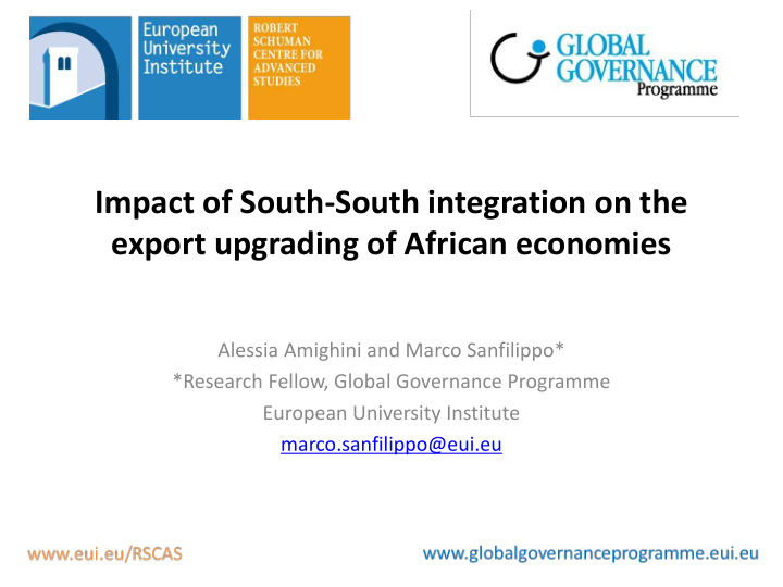 impact of south south integration on the export upgrading