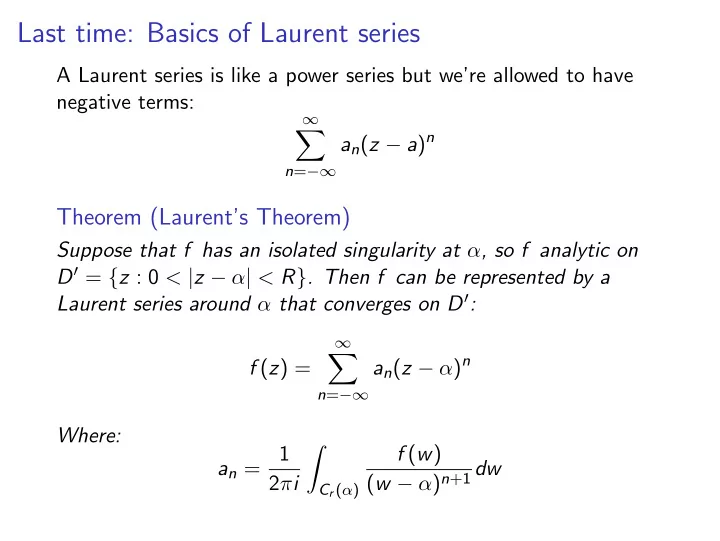 last time basics of laurent series