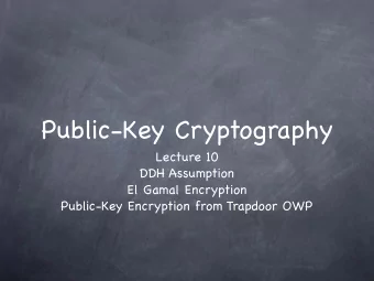 Public-Key Cryptography Lecture 10 DDH Assumption  El Gamal Encryption  Public-Key Encryption