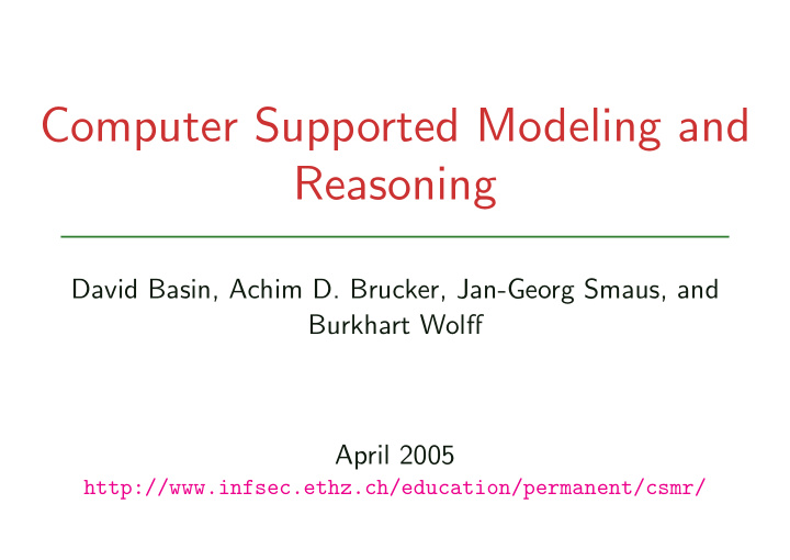 computer supported modeling and reasoning