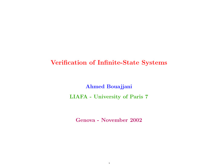 verification of infinite state systems