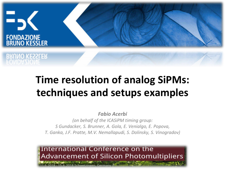 time resolution of analog sipms techniques and setups