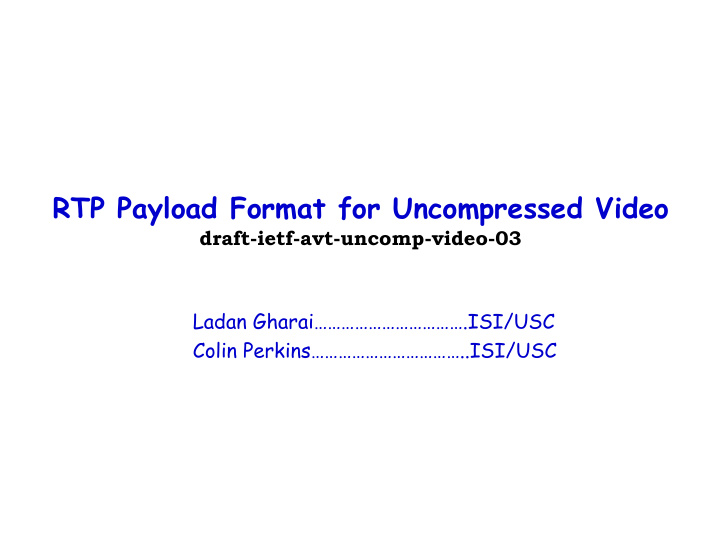 rtp payload format for uncompressed video