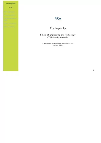 RSA  Implementations of  RSA  RSA in OpenSSL  RSA in Python  Cryptography  School of Engineering