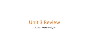 Unit 3 Review  15-110  Monday 11/09  Schedule  Unit Recap  MapReduce  Pipelining