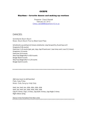 DANCES:  Schottische Boom Boom  Music: Boom Boom Pow by Black Eyed Peas  Schottische  up  and